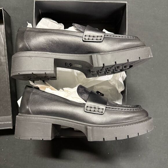 New Coach Leah Black Coated Canvas Chunky Platform Logo Loafers 8 - Picture 3 of 7